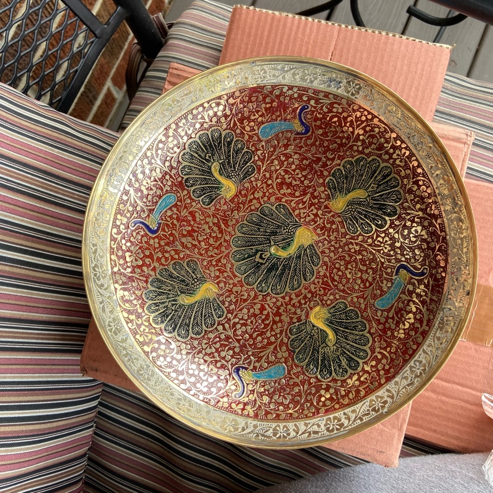 Vintage brass peacock bowl